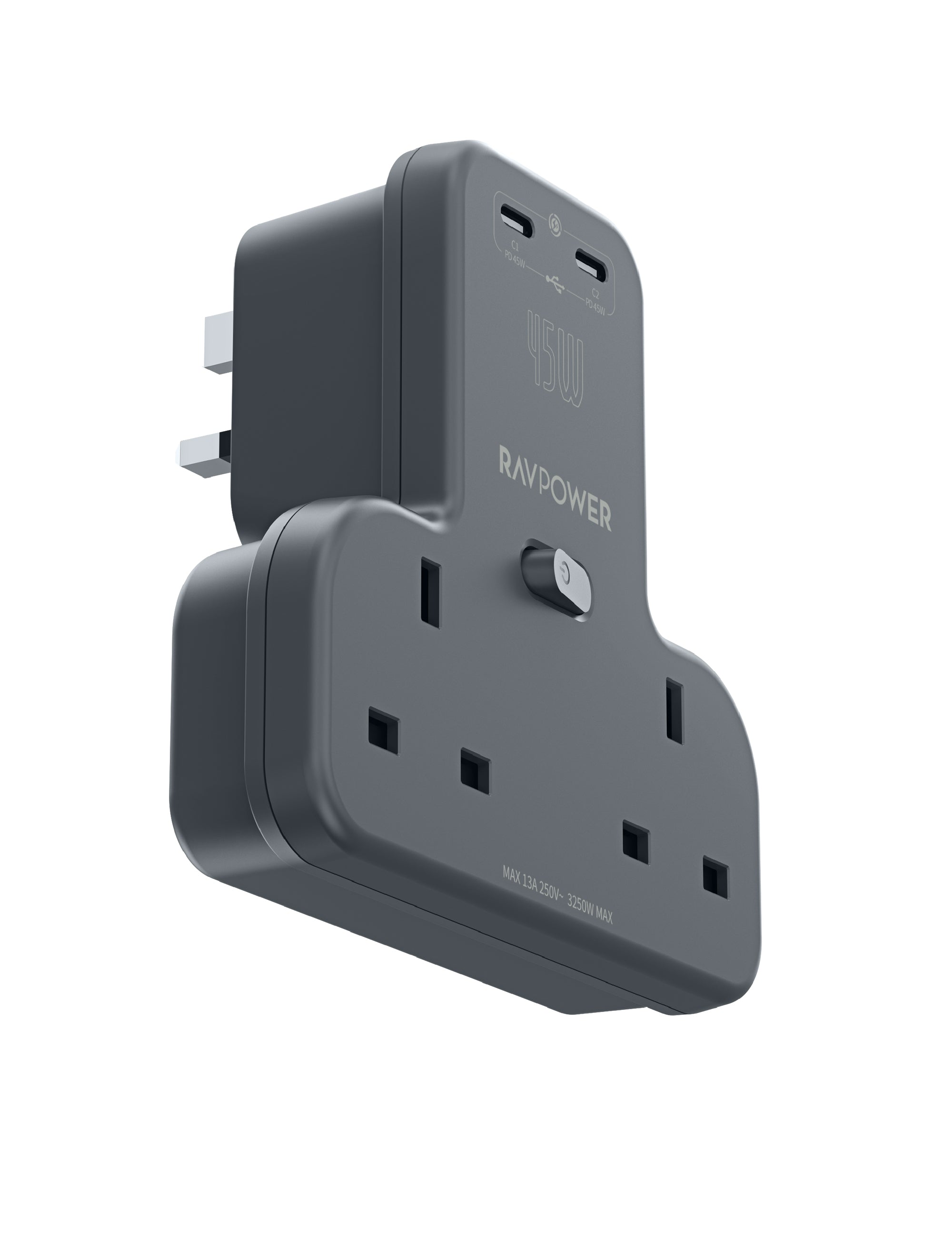 RAVPower GaN 45W Power Outlet Extender with 2 AC Outlets and 2 USB C - PC1065