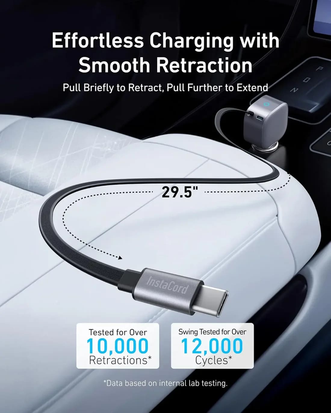 شاحن سيارة أنكر نانو (75 واط، منفذ USB-C، كابل USB-C مدمج قابل للسحب) - فضي