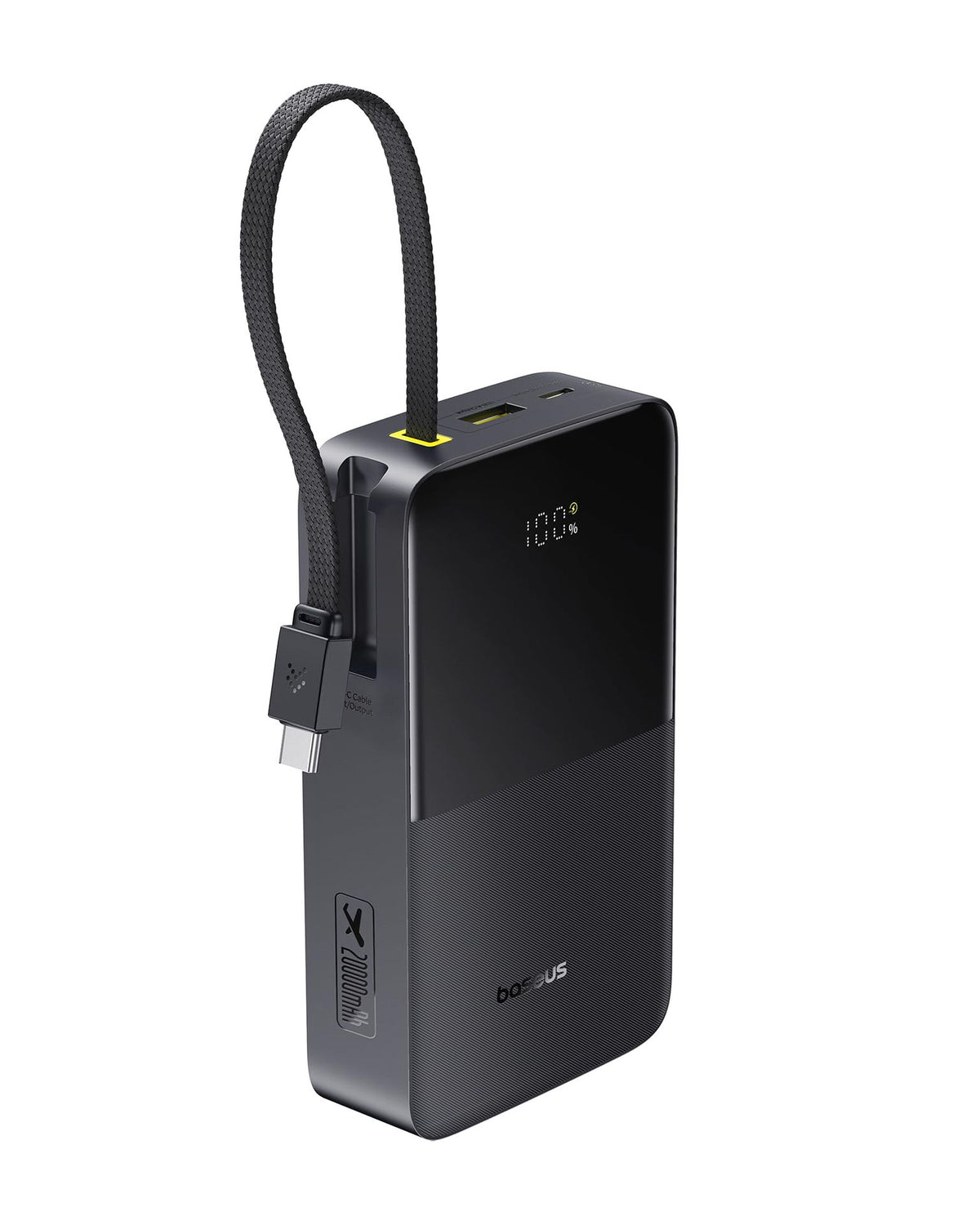 Baseus EnerFill FC51 Bipow2 Pro باور بانك بشاشة رقمية وكابل مدمج 20000 ملي أمبير 22.5 واط - أسود كوزميك