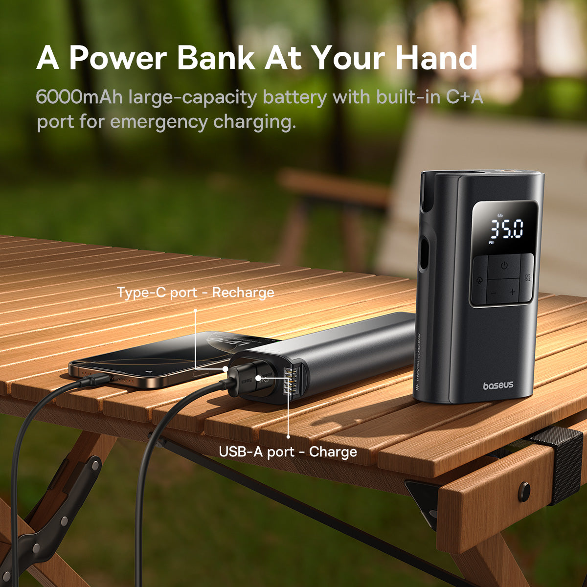 منفاخ إطارات Baseus PrimeTrip VA1 2 في 1 سلكي ولاسلكي - أسود