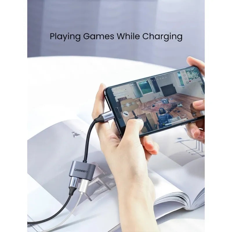 UGREEN محول USB-C ثنائي (شحن وصوت) رمادي - CM232