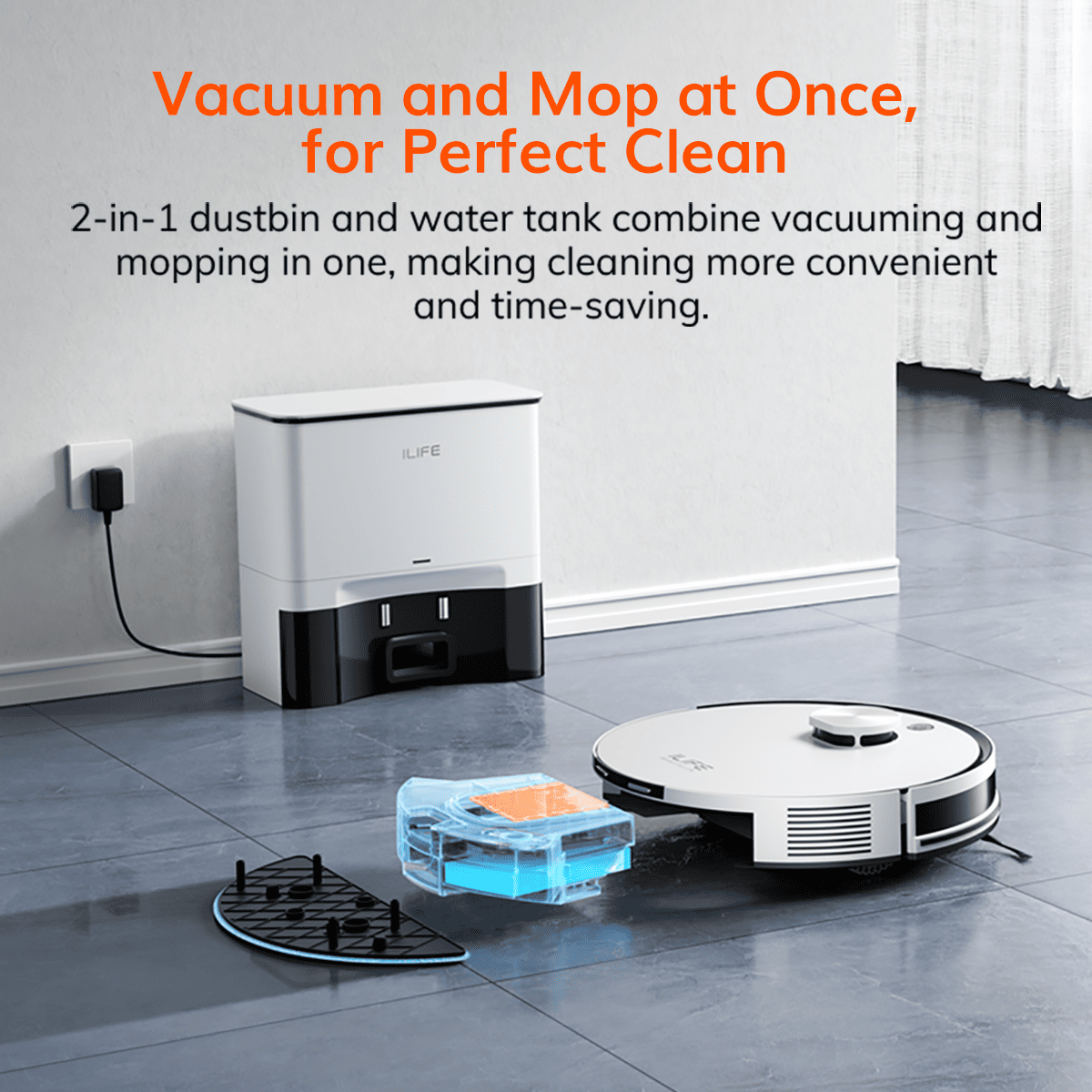 ILIFE A30 Pro Robot Vacuum and Mop with Self-Emptying Station - White