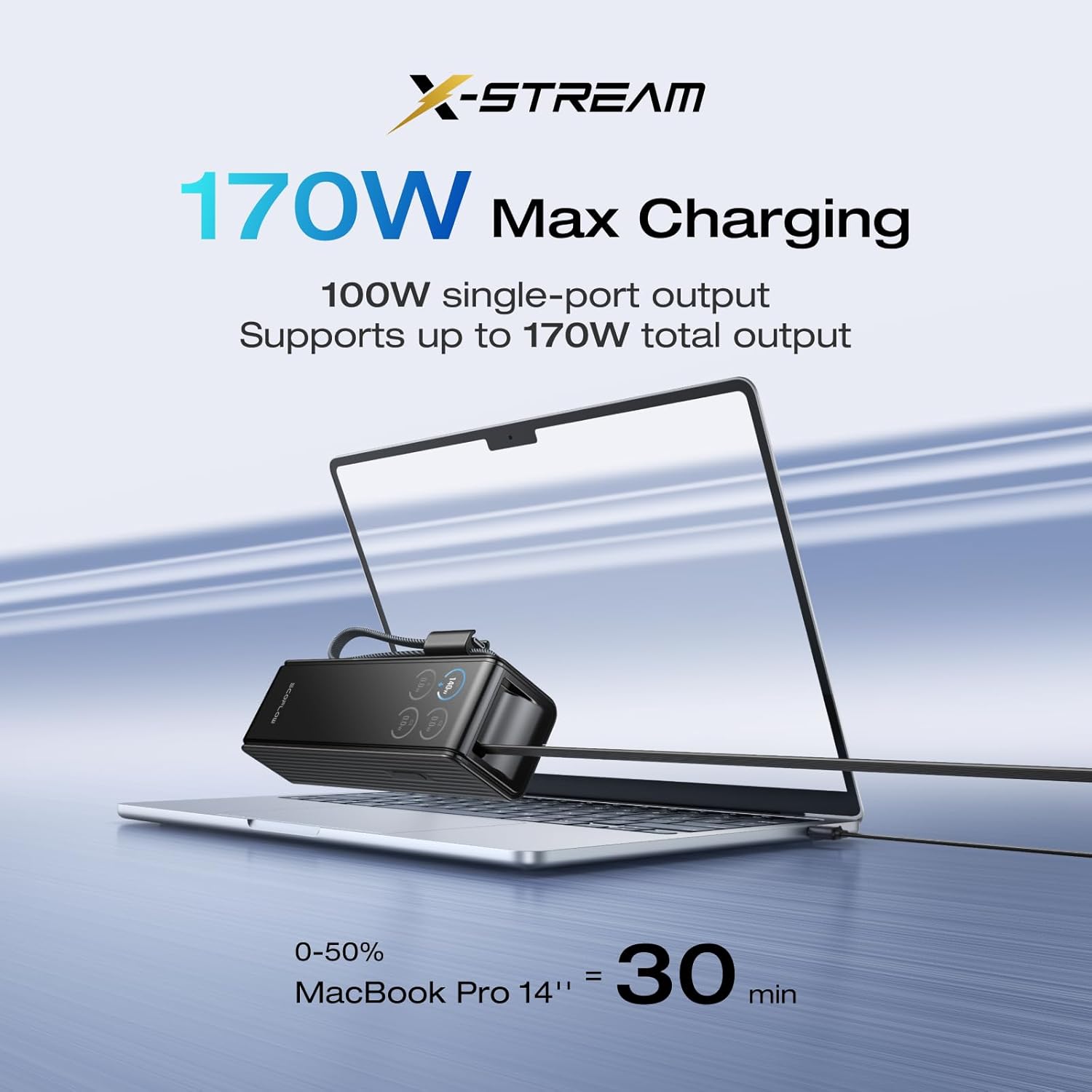 EcoFlow RAPID Power Bank (25,000mAh, 170W, 100W Built-In and Retractable Cables) - Black