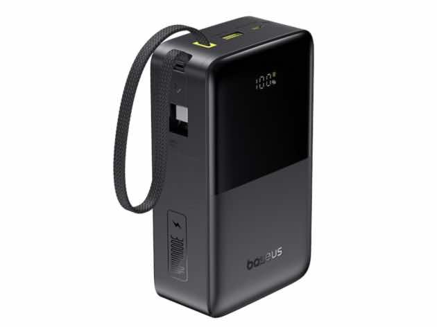 Baseus EnerFill FC51 Bipow2 Pro باور بانك بشاشة رقمية وكابل مدمج 30000 ملي أمبير 22.5 واط - أسود كوزميك