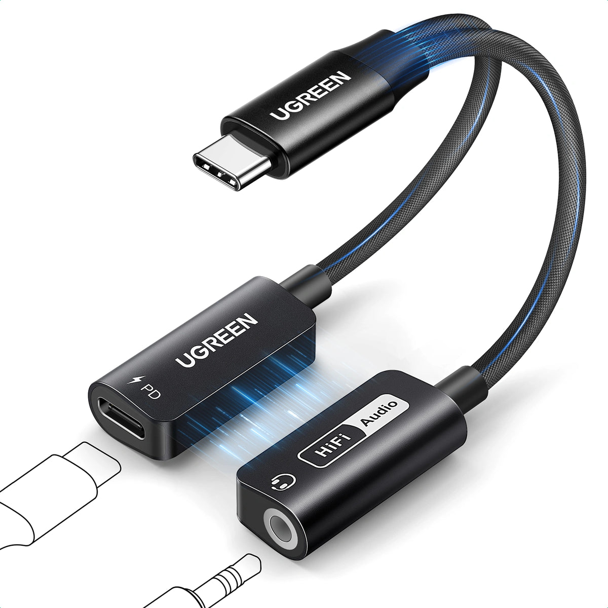 UGREEN محول USB-C إلى 3.5 مم للصوت مع شحن PD أسود - CM721