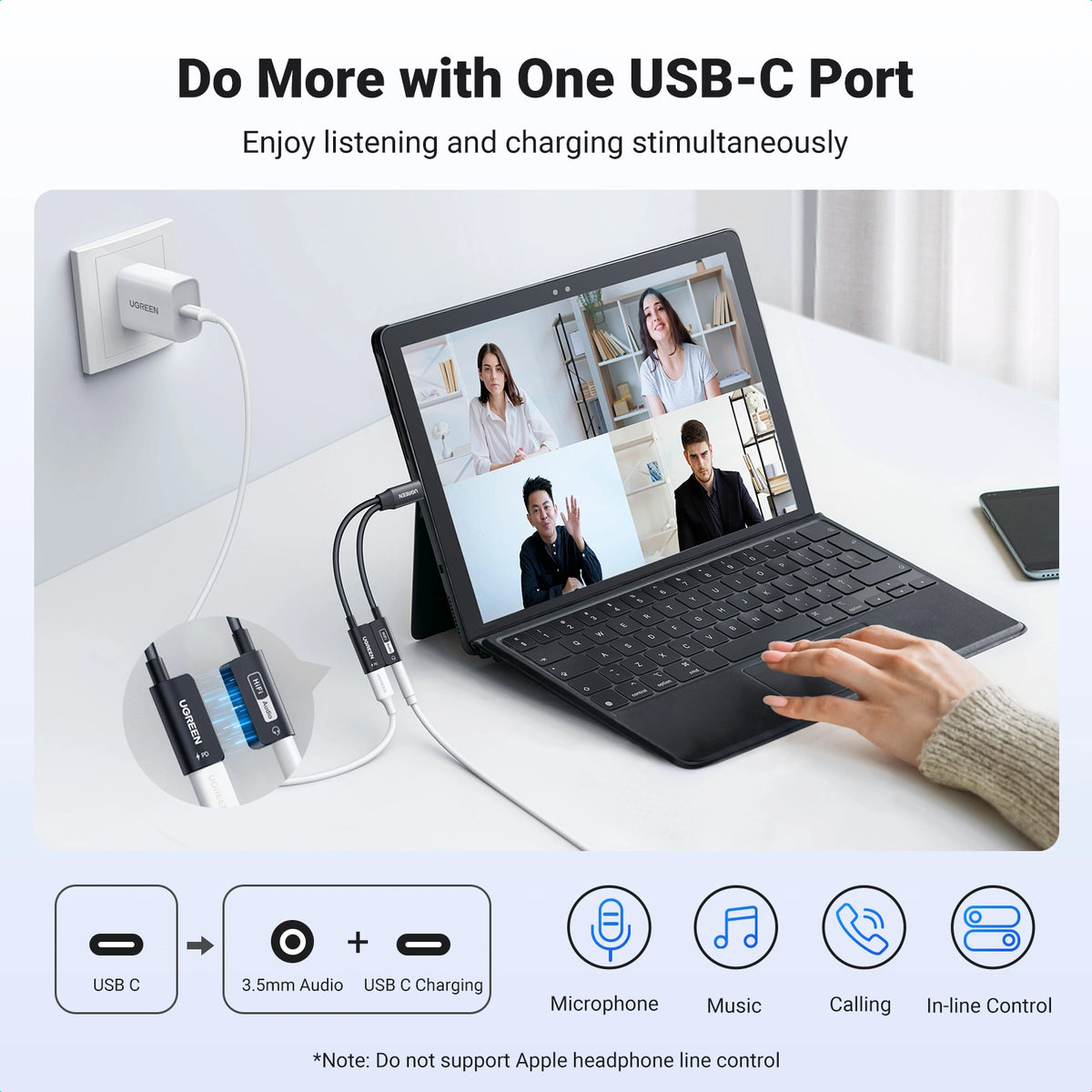 UGREEN محول USB-C إلى 3.5 مم للصوت مع شحن PD أسود - CM721