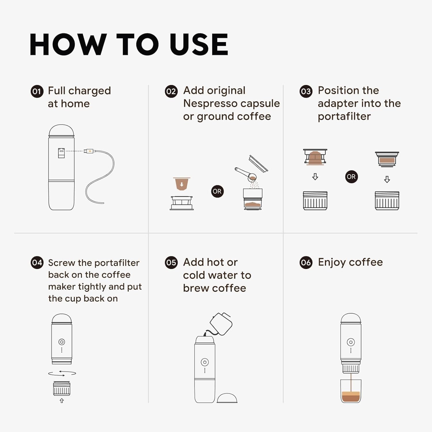 iCafilas 2-in-1 Portable Espresso Maker with Heating - Black