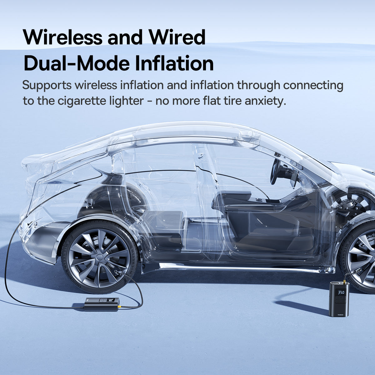 منفاخ إطارات Baseus PrimeTrip VA1 2 في 1 سلكي ولاسلكي - أسود