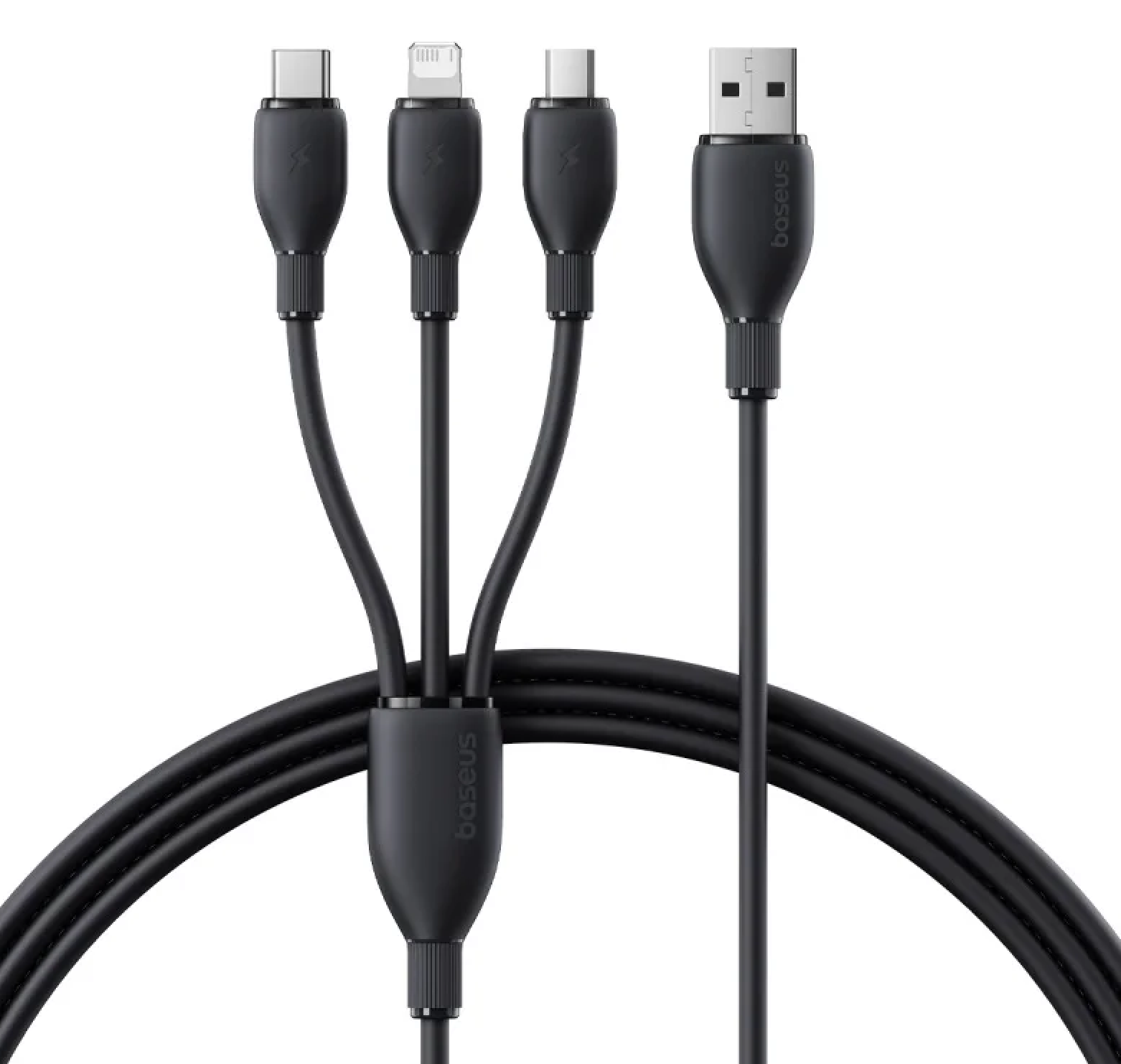 Baseus Ultra-Fast 3-in-1 USB-A to M+L+C 3.5A 1.3m Charging Cable – Black