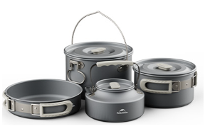 Naturehike Wild Trekkin Aluminium Alloy Pot Set - Dark Grey (4pcs)