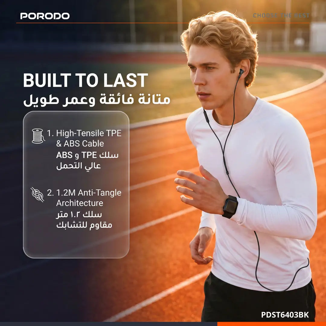 Porodo Soundtec RAY سماعات أذن سلكية ستيريو بمنفذ USB-C وميكروفون مدمج - أسود