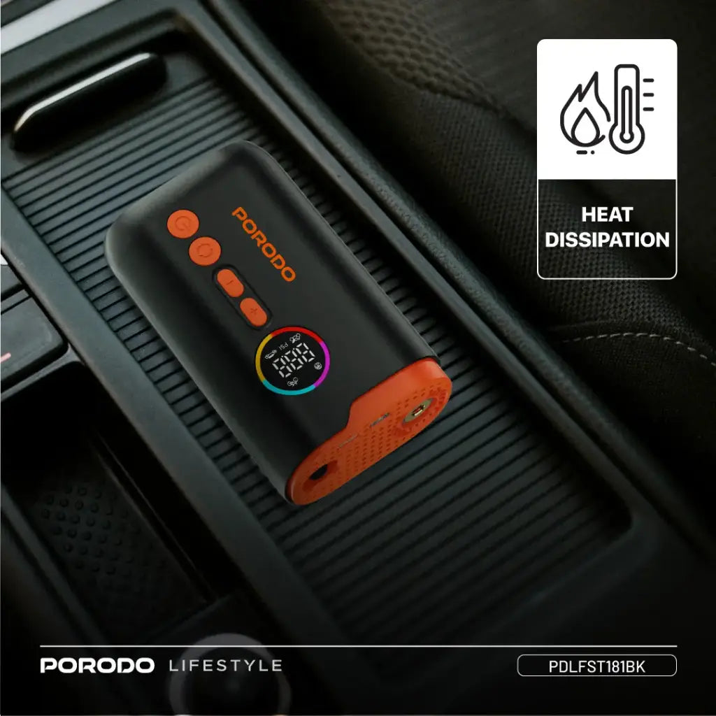 Porodo Lifestyle 55W Portable Tire Inflator 150 PSI Black