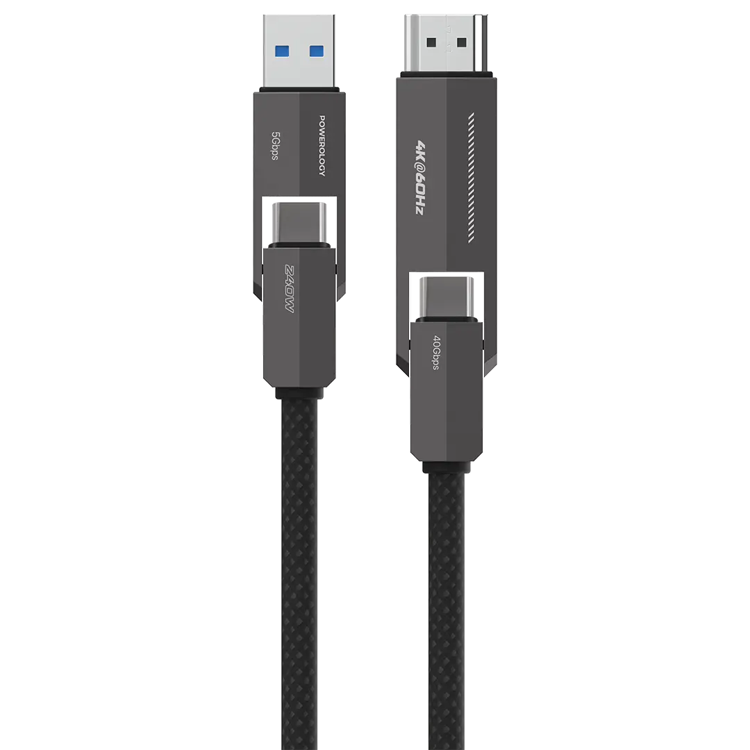 Powerology Vion 4-In-1 Charging & Data Transfer Cable - Black