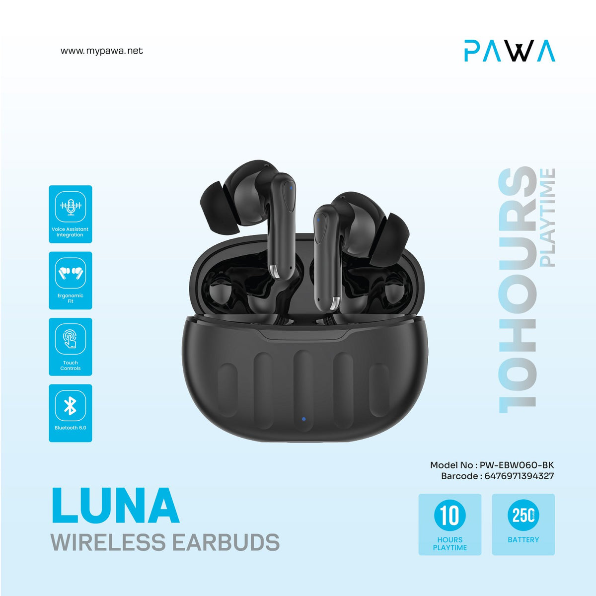 PAWA Luna Wireless Earbuds - Black