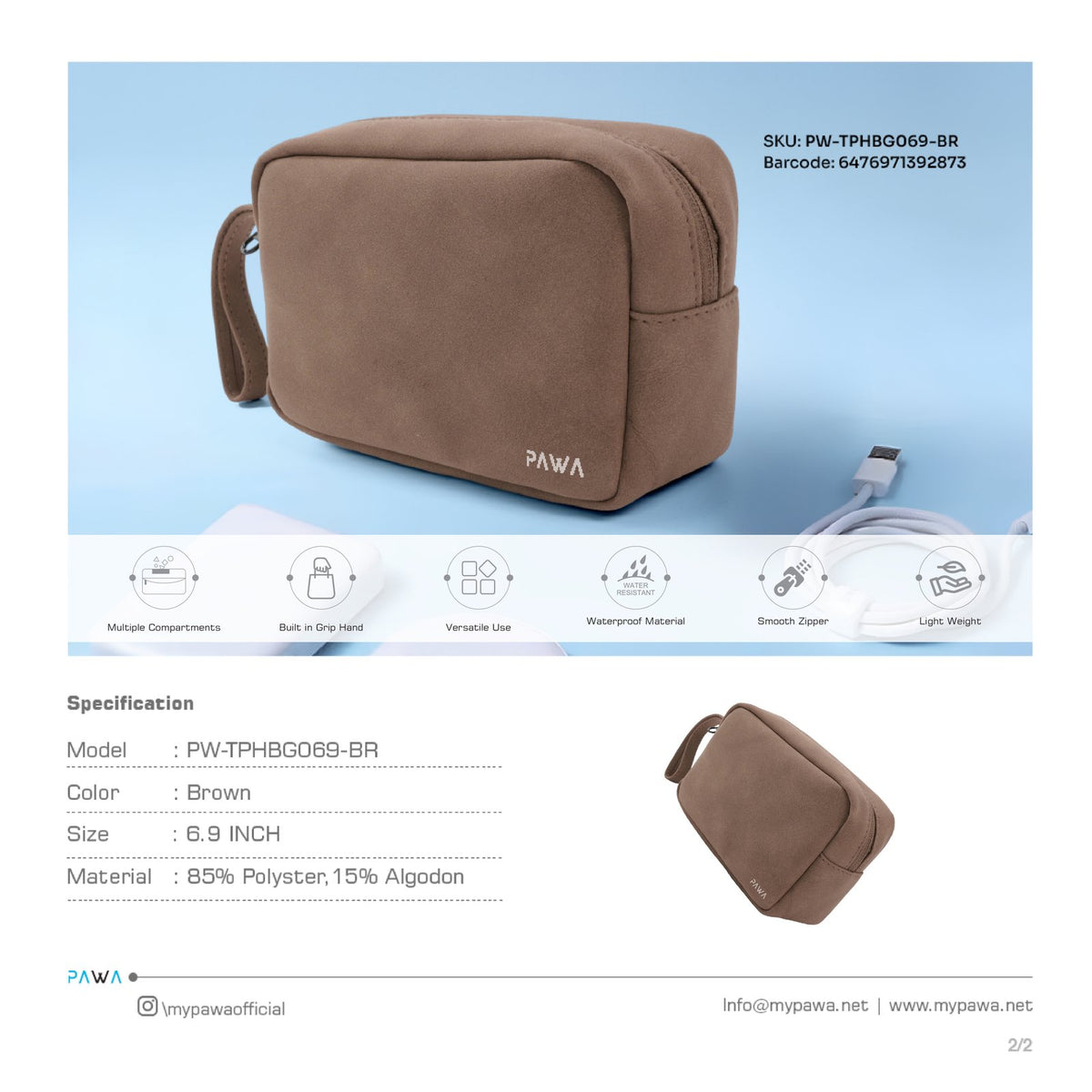 PAWA Bello Travel Pouch - Brown