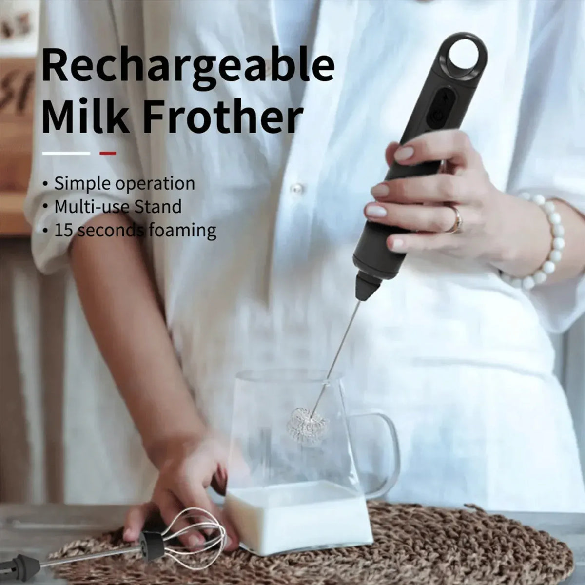 LePresso Forthmate 3-in-1 Milk Frother with Interchangeable Whisks