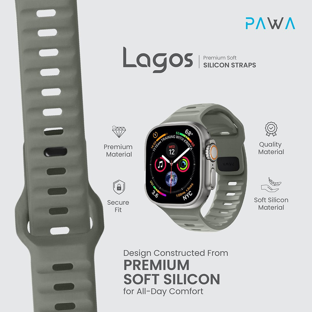 PAWA سوار لاغوس السيليكوني الفاخر 45/49 مم - أخضر ساحلي