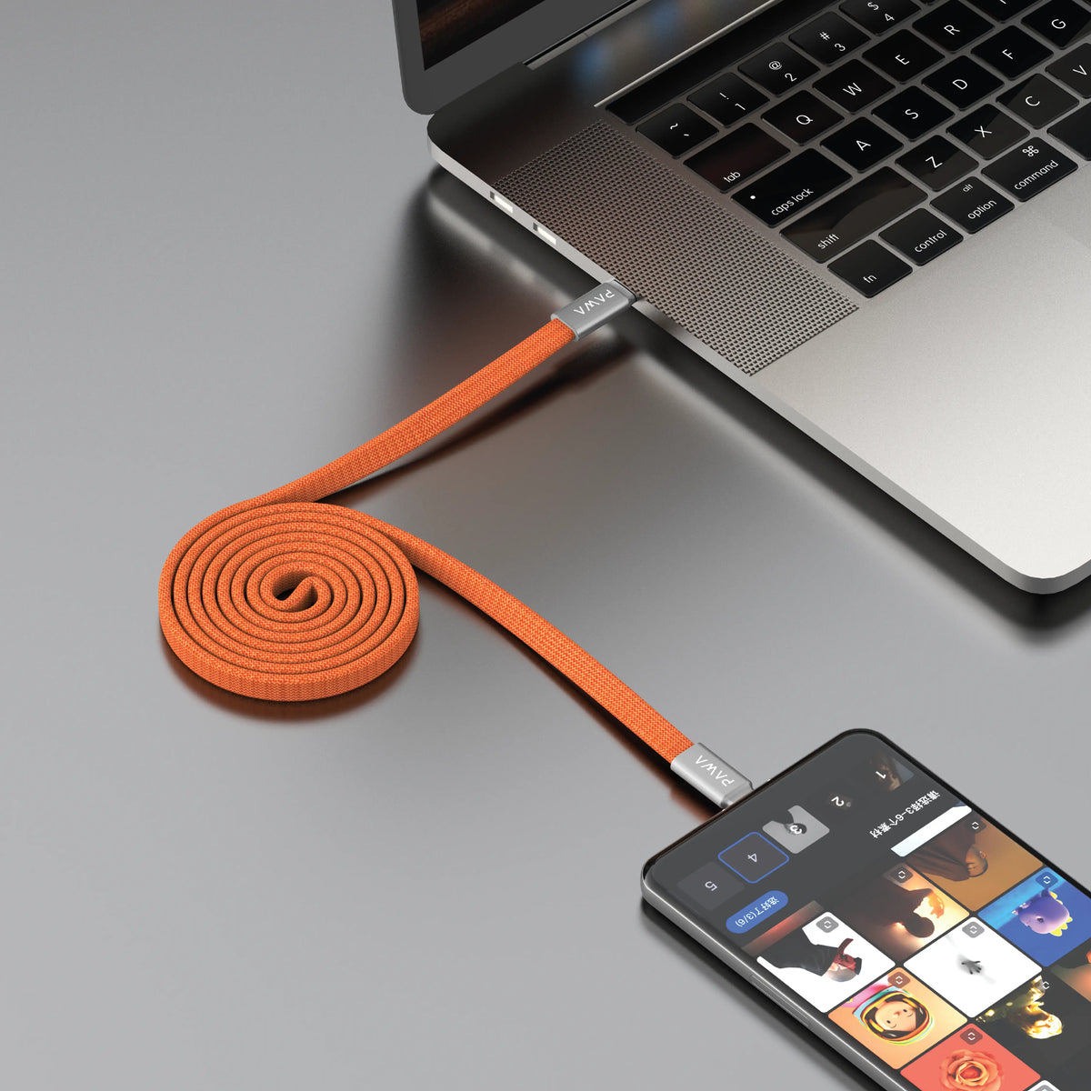 PAWA إيجنايت سينك كابل مغناطيسي مضفر Type-C إلى Type-C بقوة 240 واط - برتقالي