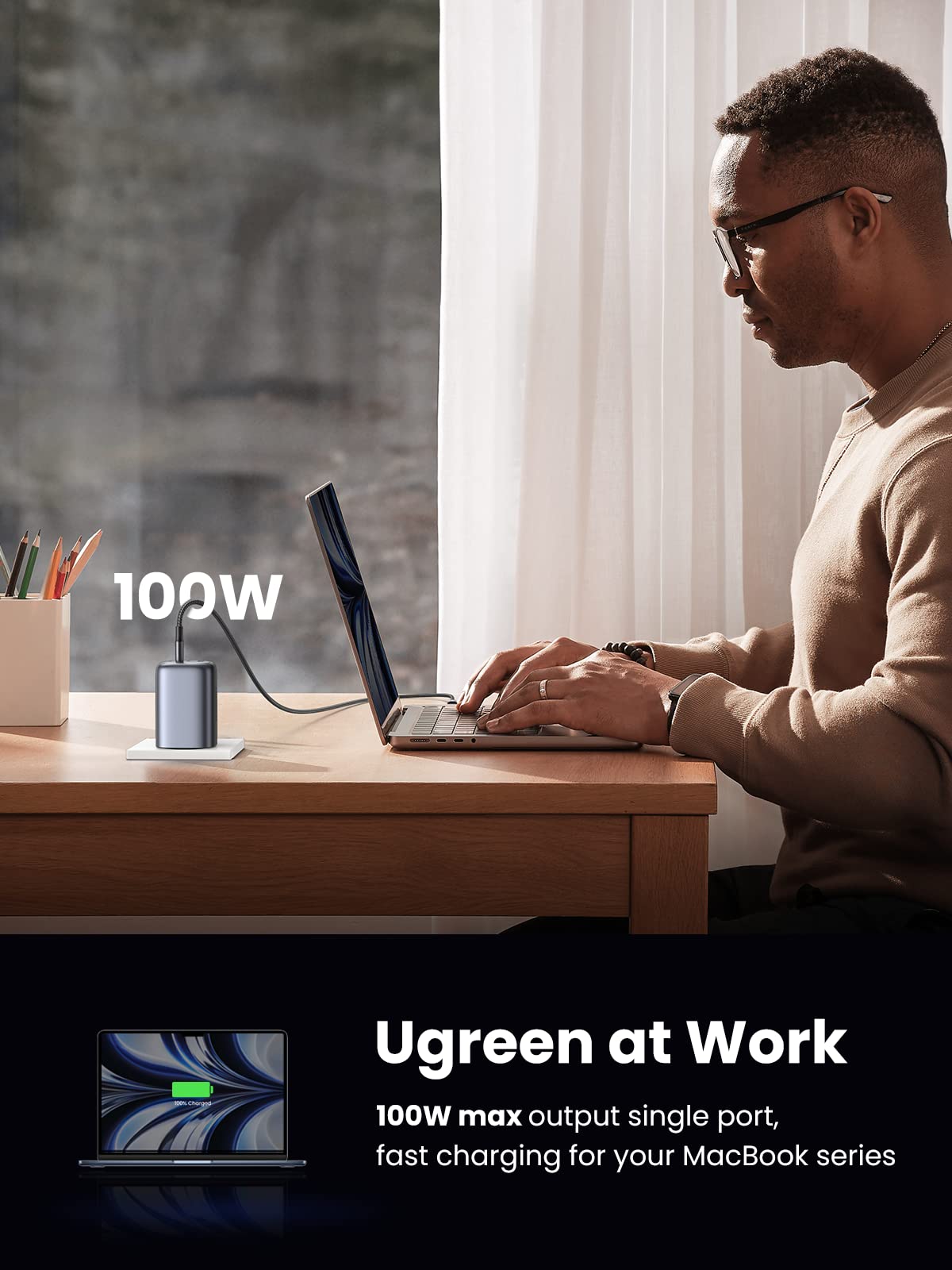 UGREEN شاحن Nexode GaN بقوة 100 واط 4 منافذ رمادي فضائي - X565