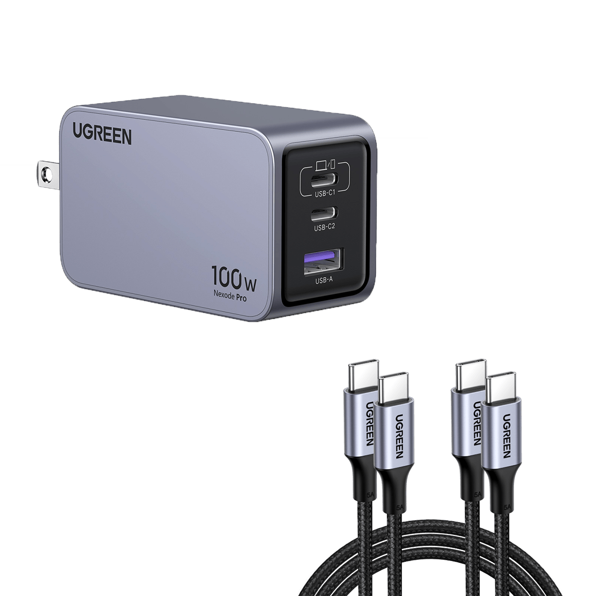 UGREEN Nexode Pro 100W charger with USB-C cables