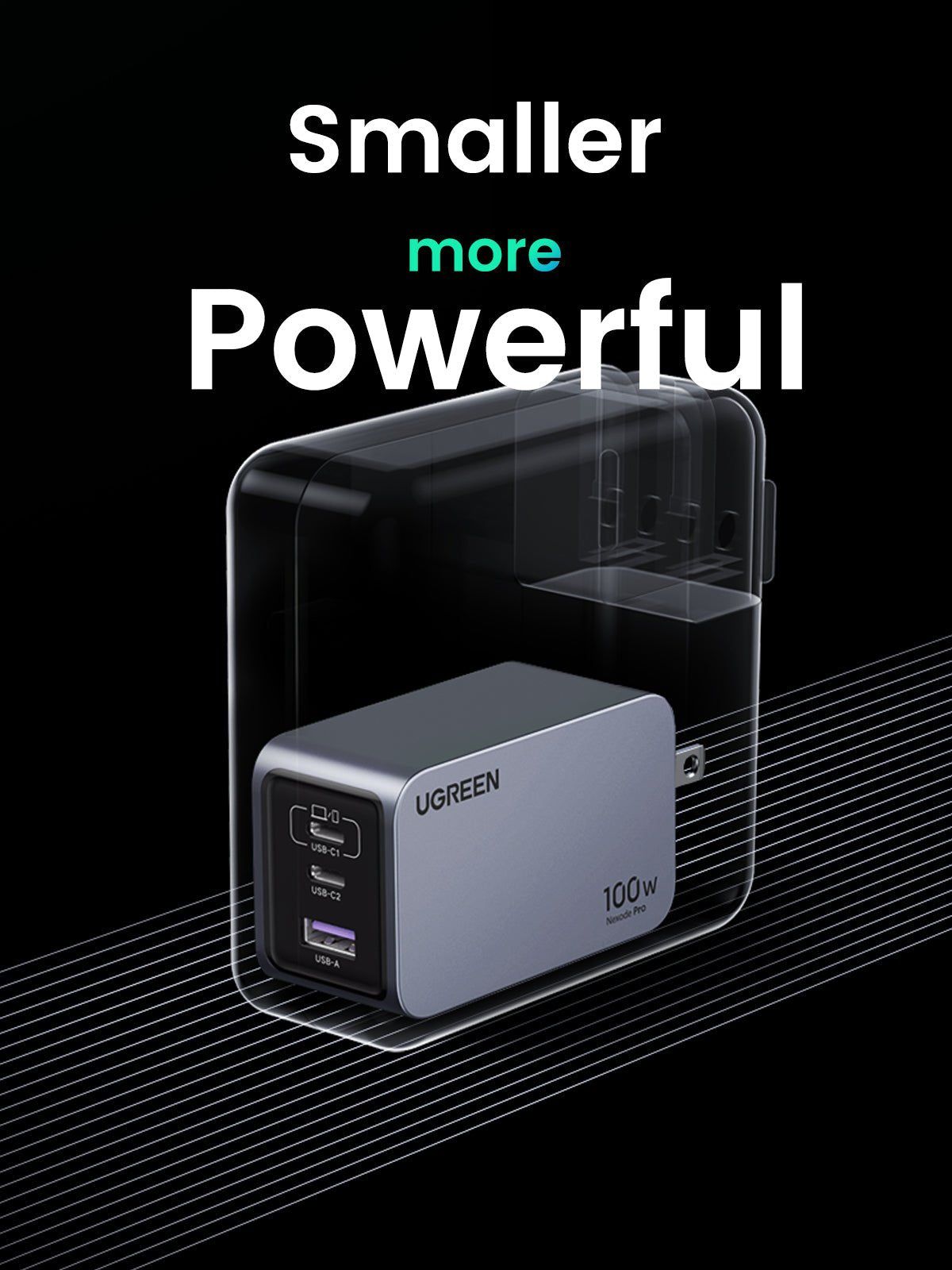 UGREEN Nexode Pro 100W charger angle view with ports