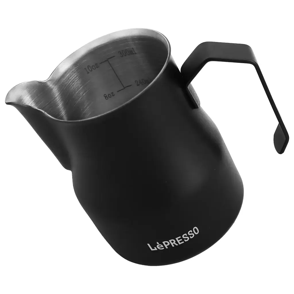 LePresso Milk Frothing Pitcher Black side view