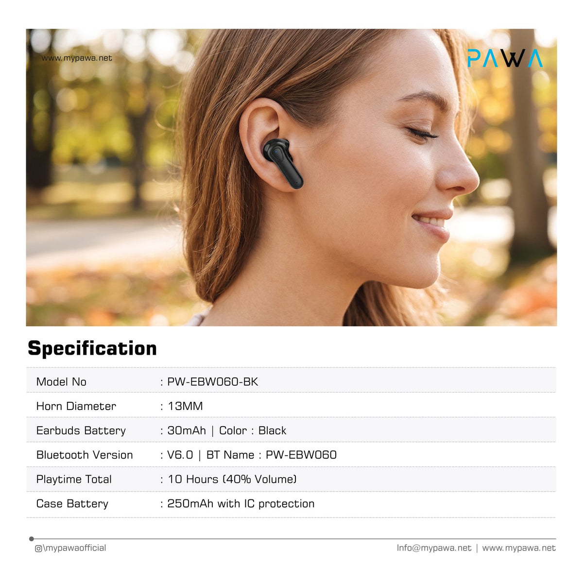 PAWA Luna Wireless Earbuds - Black