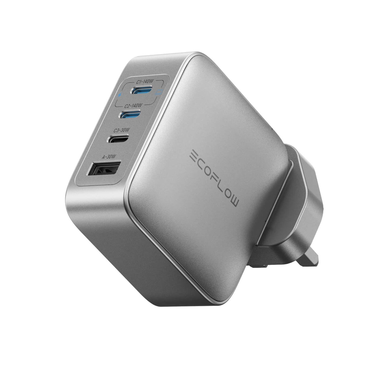 EcoFlow شاحن RAPID Pro بقدرة 140 واط GaN بأربعة منافذ - فضي