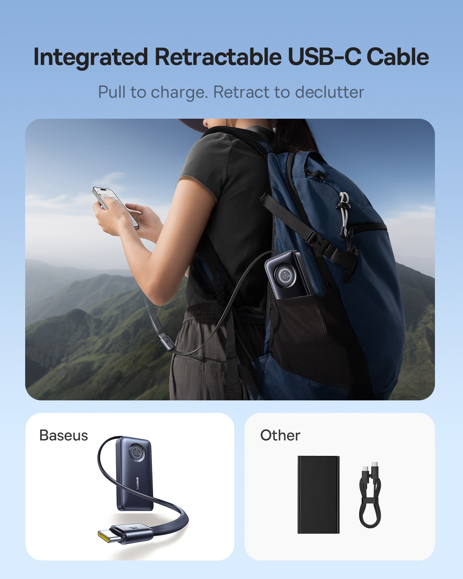 Baseus بنك الطاقة EnerCore CR11 بسعة 10000 مللي أمبير وقوة 45 واط مع كابل قابل للسحب - E0027G00