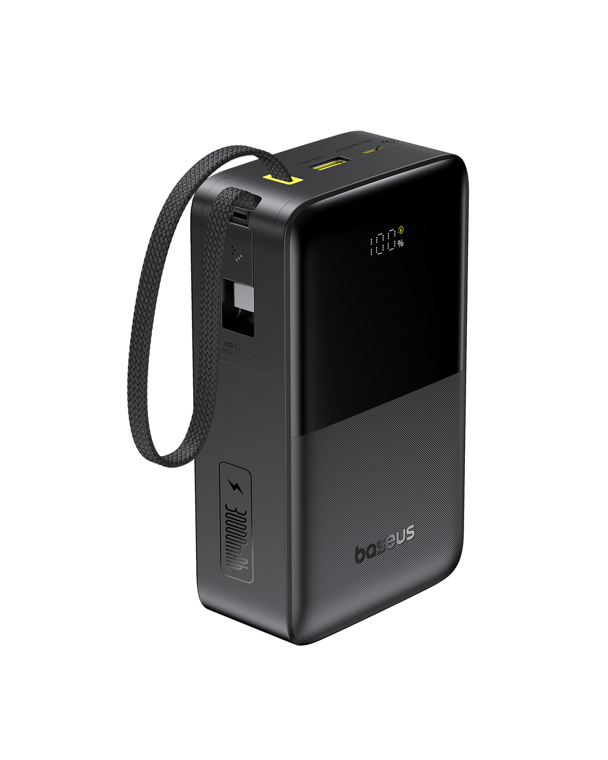 Baseus EnerFill FC51 Bipow2 Pro باور بانك بشاشة رقمية وكابل مدمج 30000 ملي أمبير 22.5 واط - أسود كوزميك