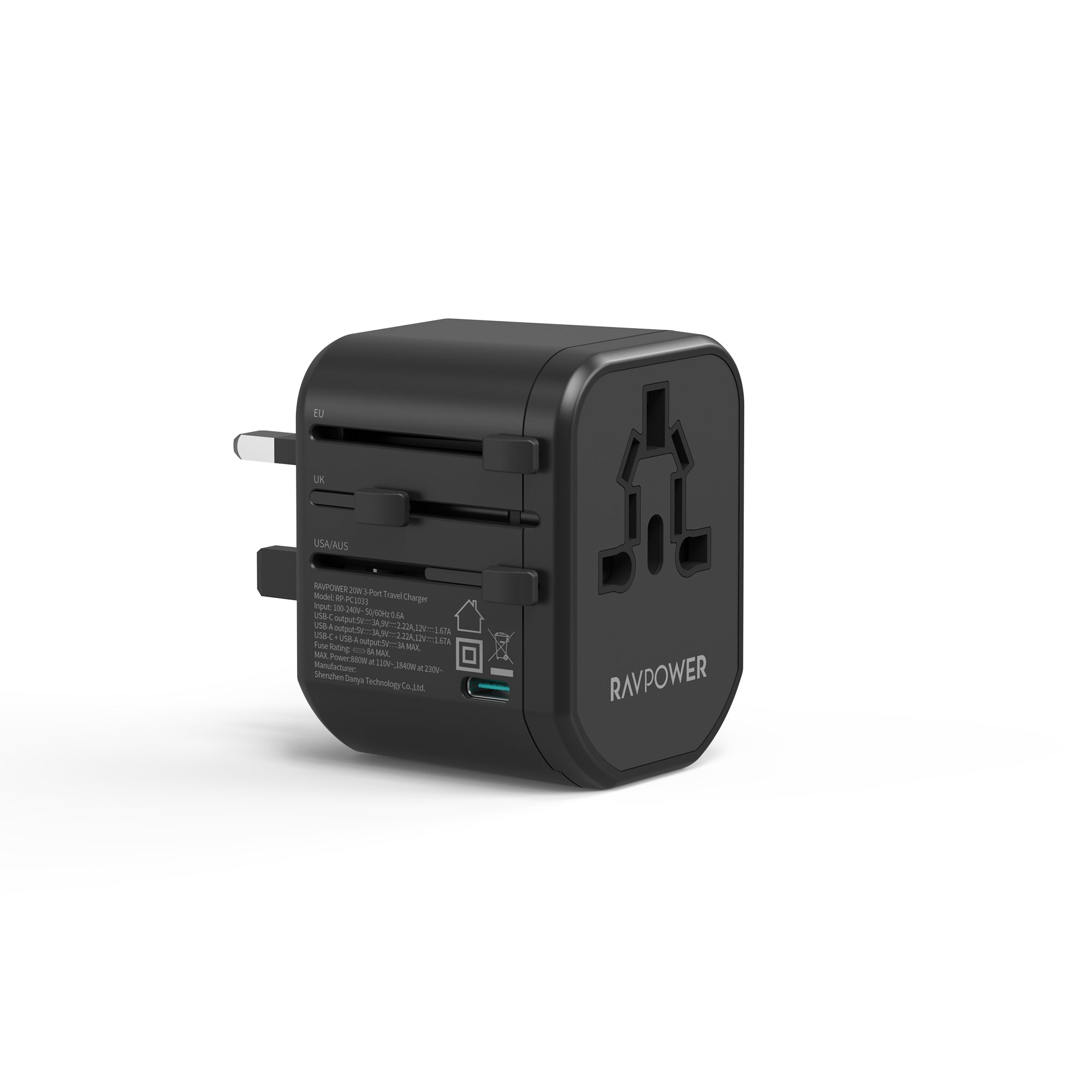 RAVPower PD PIONEER 20W 3-Port Travel charger - PC1033