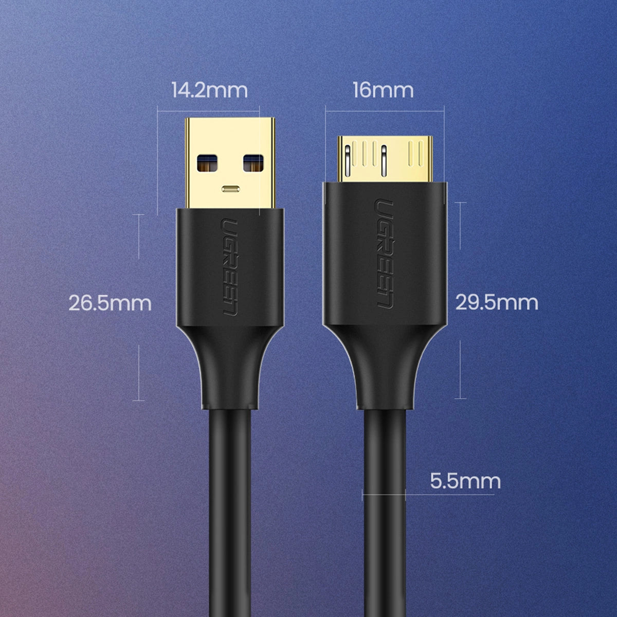 UGREEN كابل USB 3.0 من نوع A إلى Micro USB 3.0 طول 0.5 متر أسود - US130