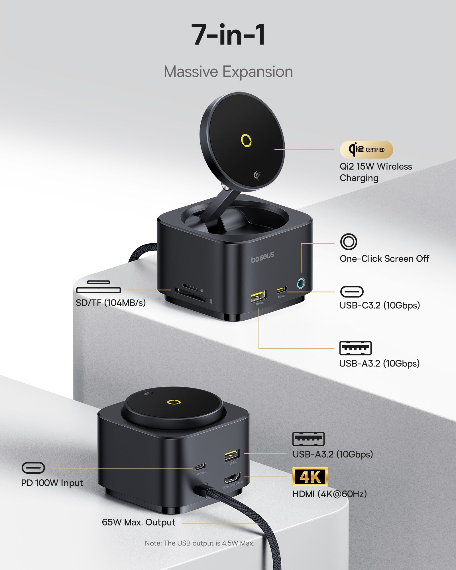Baseus موزع الشحن المغناطيسي MagPro II 7 في 1 بقوة 15 واط - B00072900121-00 - أسود