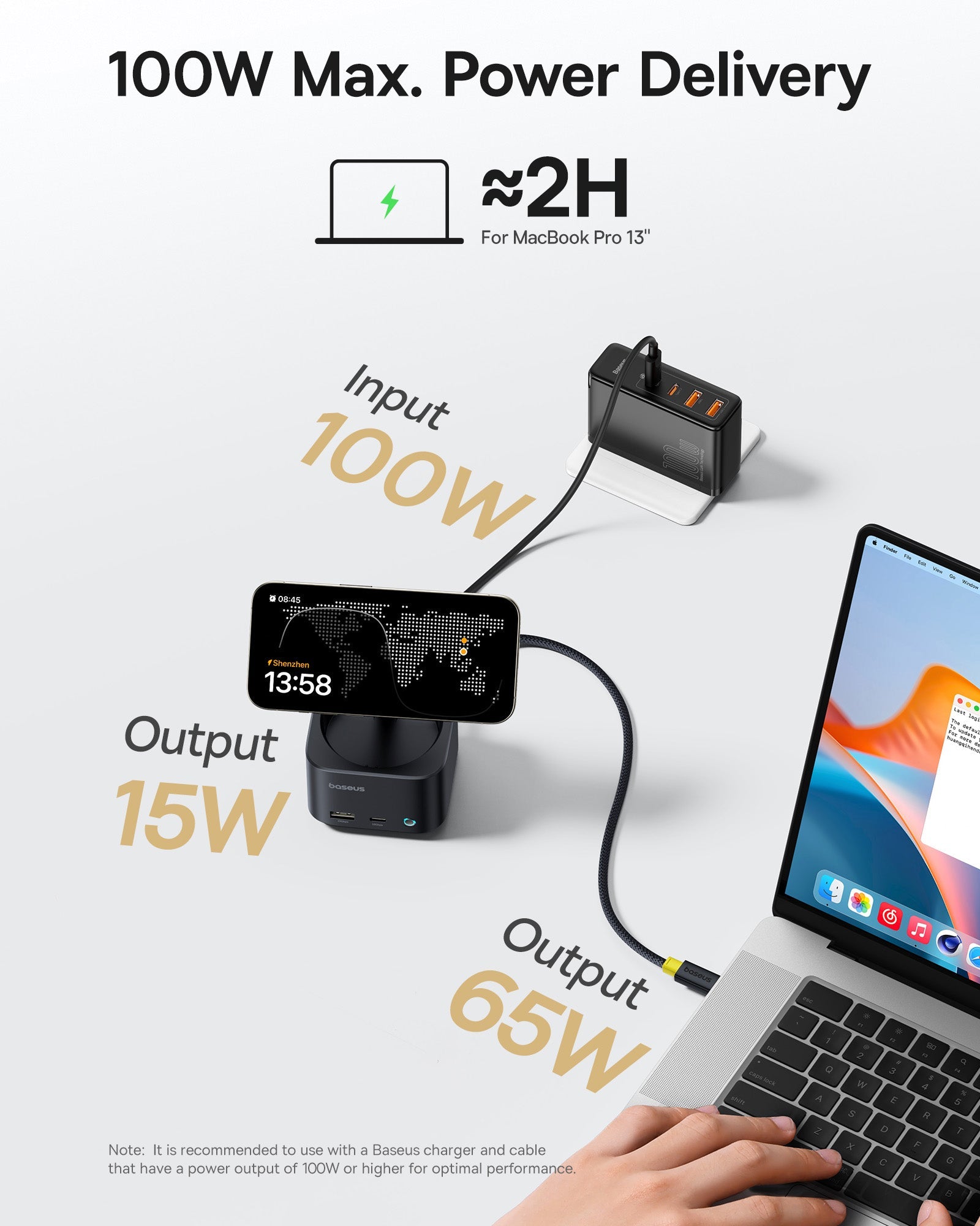 Baseus موزع الشحن المغناطيسي MagPro II 7 في 1 بقوة 15 واط - B00072900121-00 - أسود