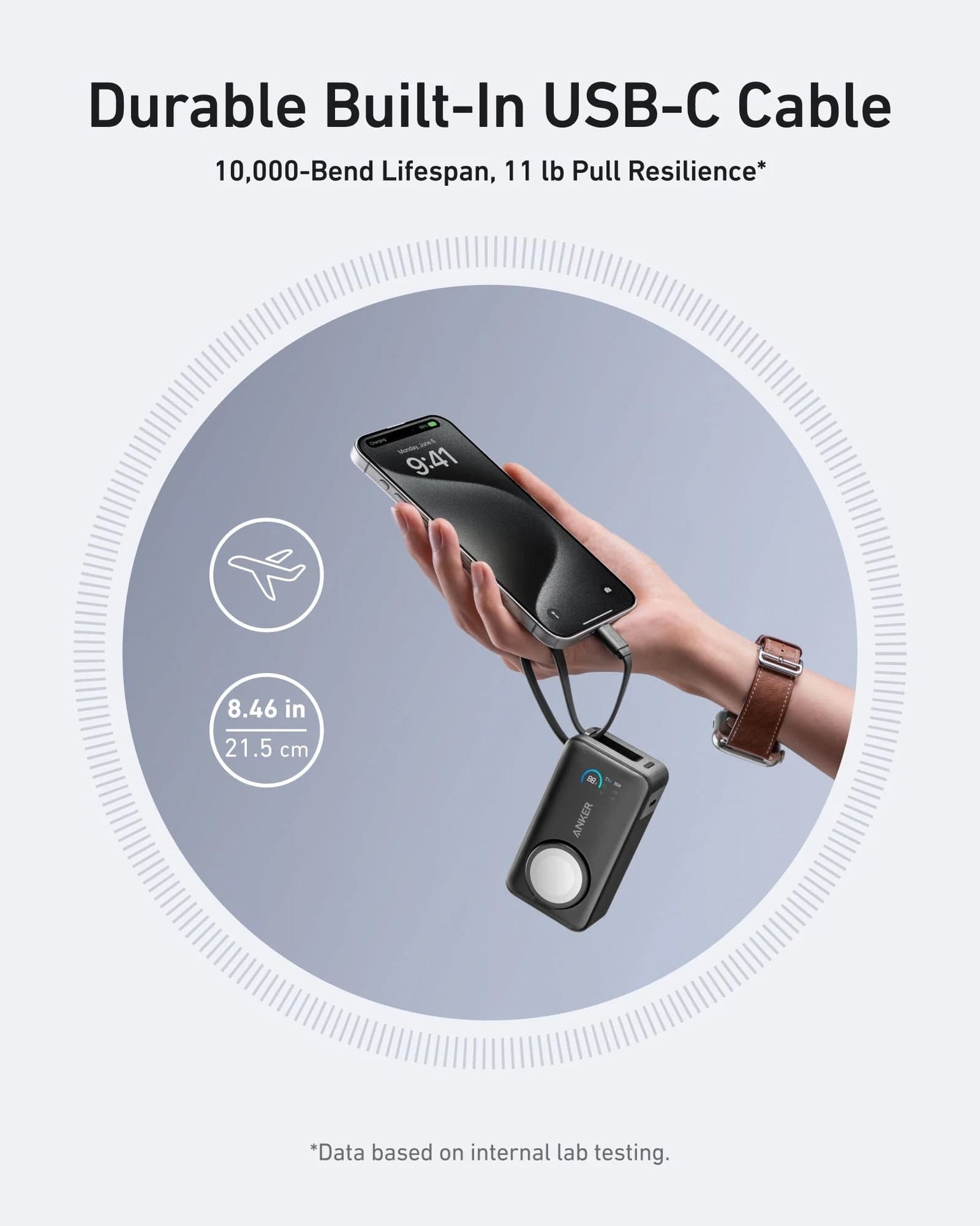 باور بانك أنكر ماجو (10 كيلو، 35 واط، لساعة أبل، منفذ USB-C مدمج) - أسود