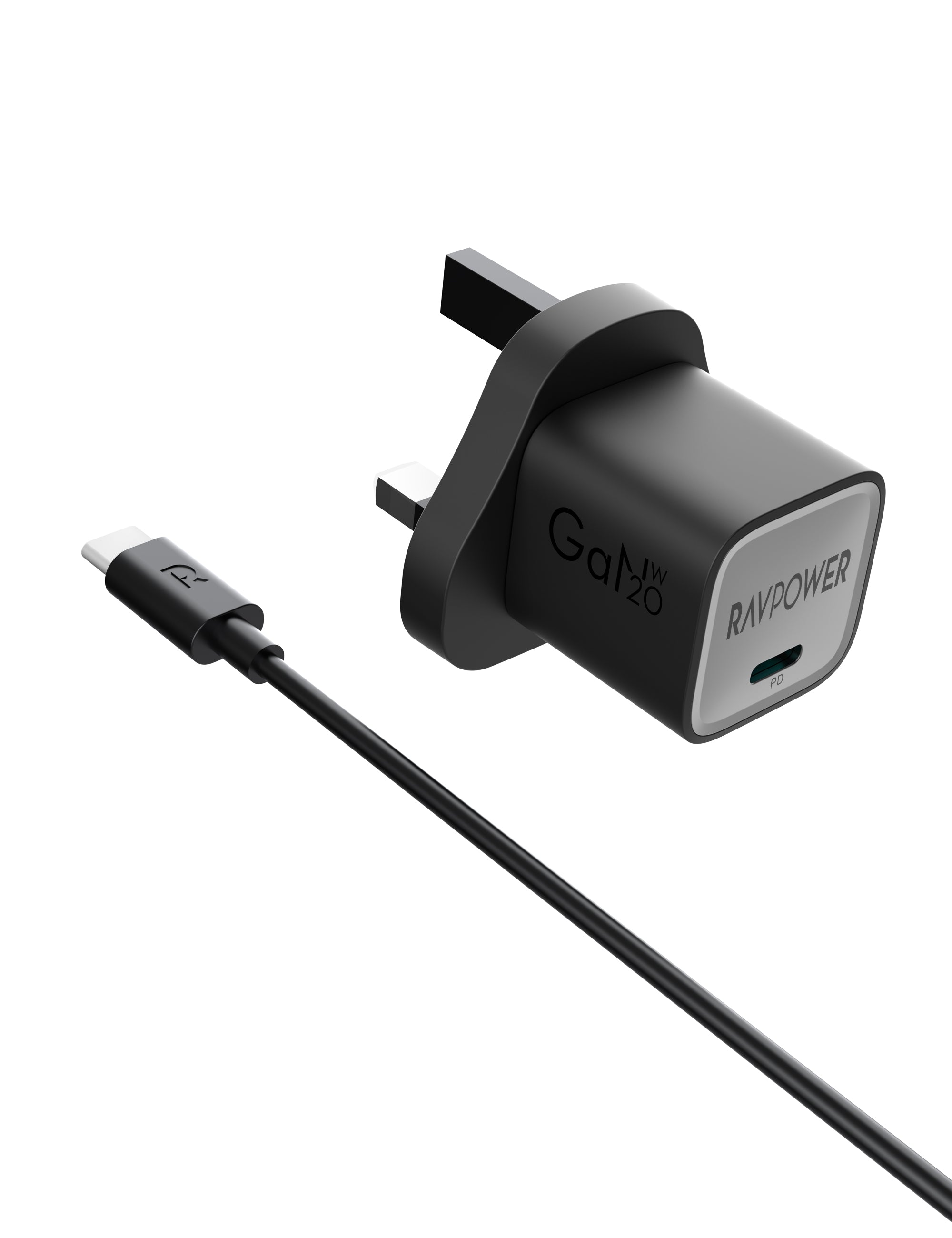 RAVPower PD20W Wall Charger + USB C to USB C Cable BLACK - PC1057