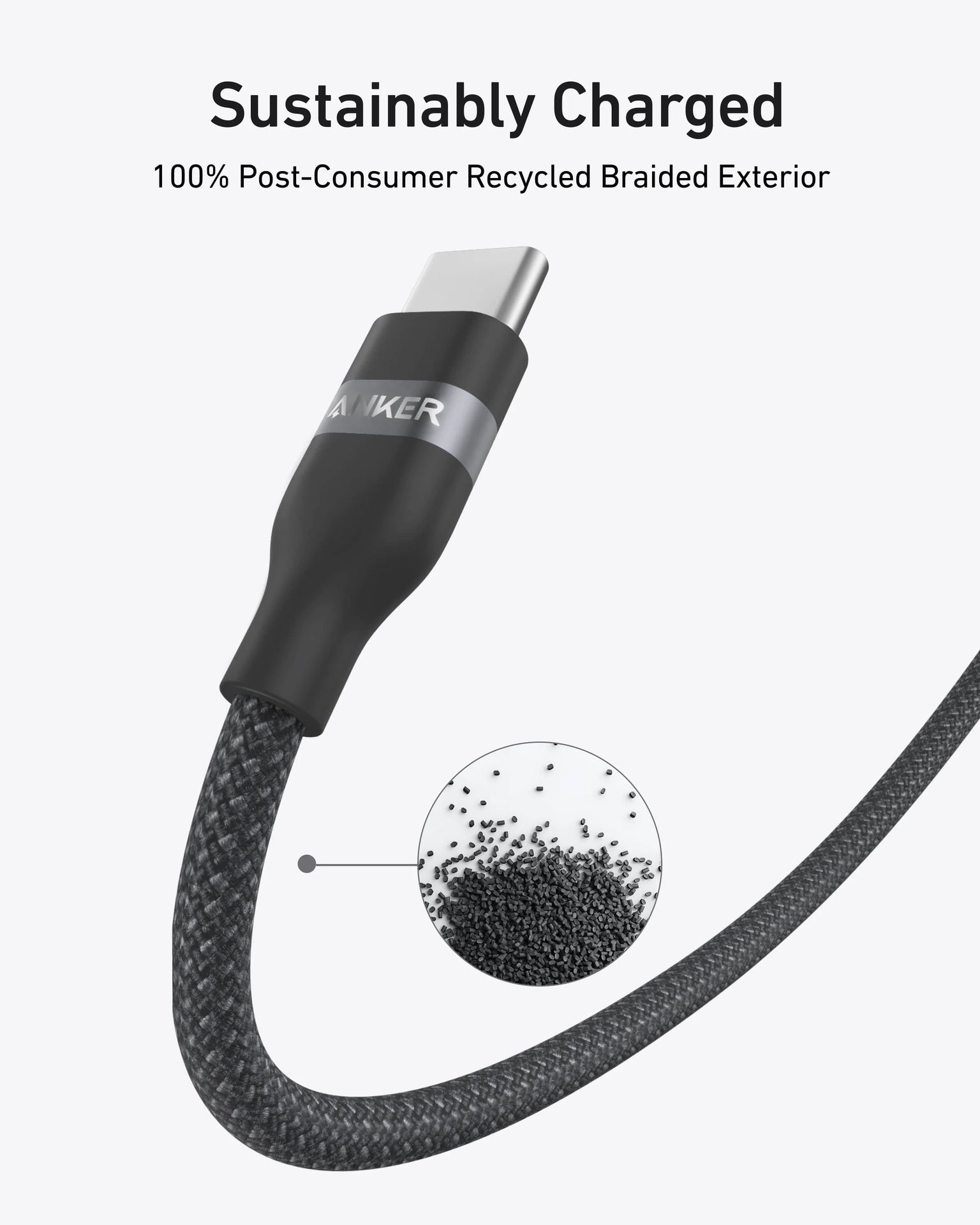 كابل Anker USB-C إلى USB-C بقوة 240 واط (مُعاد تدويره - مضفر) (1.8 متر/6 أقدام) - أسود