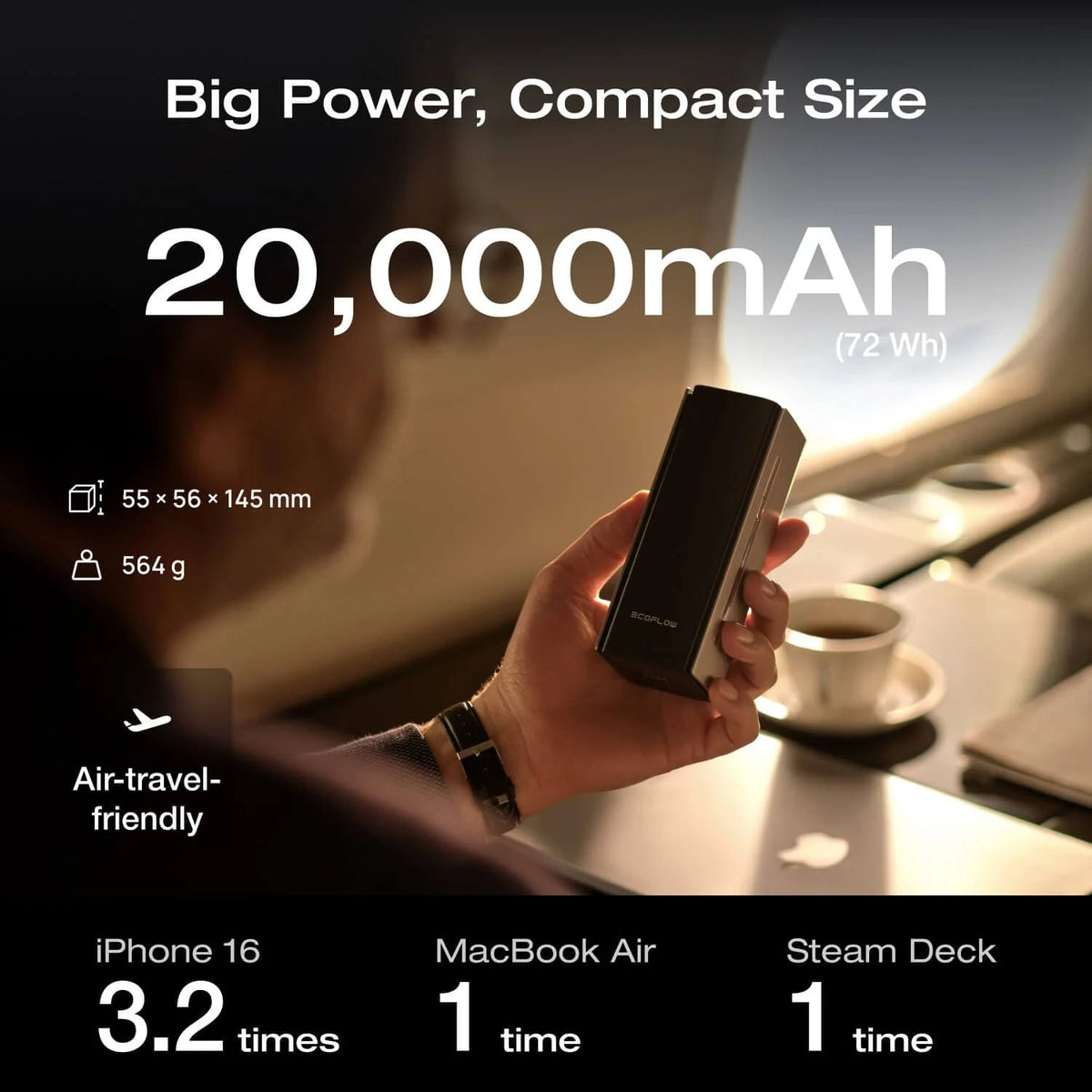 EcoFlow RAPID Pro Power Bank (20,000mAh, 230W, 100W Built-in Cable) - Silver