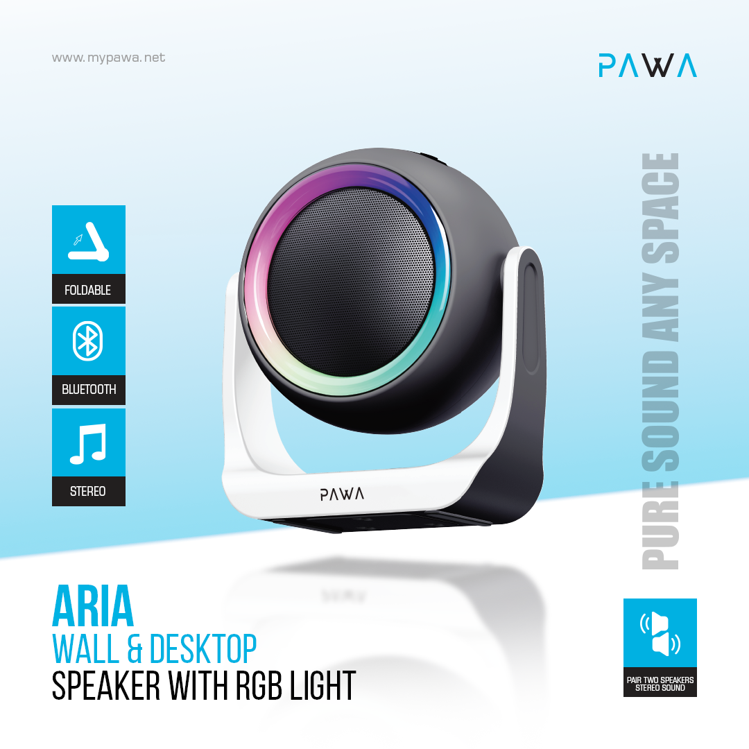 مكبر صوت PAWA أريا للحائط والمكتب مع إضاءة RGB - أسود