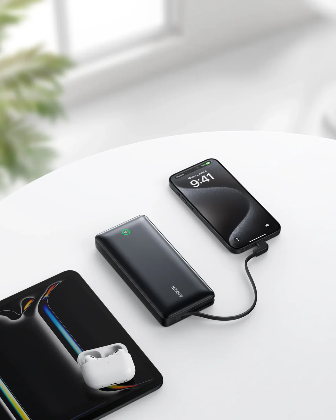 باور بانك أنكر نانو (20 كيلو، 30 واط، كابل USB-C مدمج) - أسود
