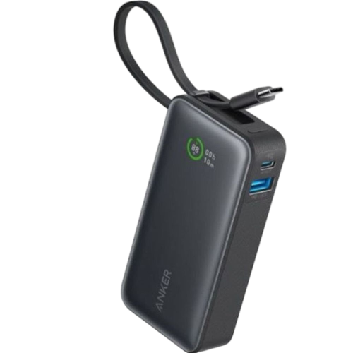 باور بانك أنكر نانو (30 واط، كابل USB-C مدمج) 10000 PD - أسود