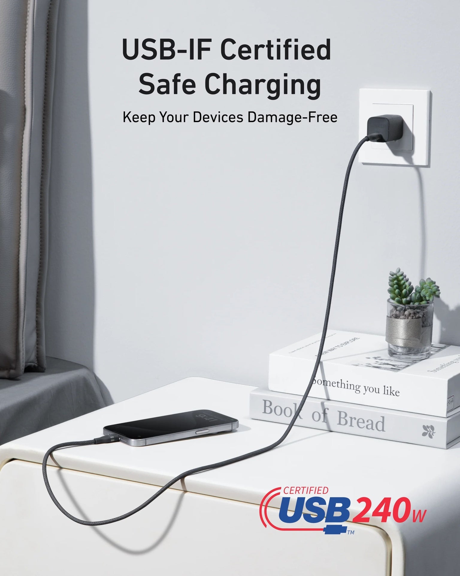 كابل Anker USB-C إلى USB-C بقوة 240 واط (مُعاد تدويره - مضفر) (1.8 متر/6 أقدام) - أسود