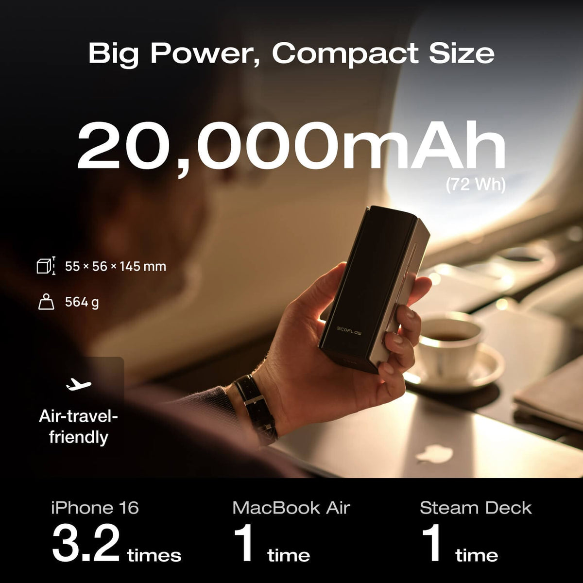 EcoFlow RAPID Pro Power Bank (20,000mAh, 230W, 100W Built-in Cable) - Silver