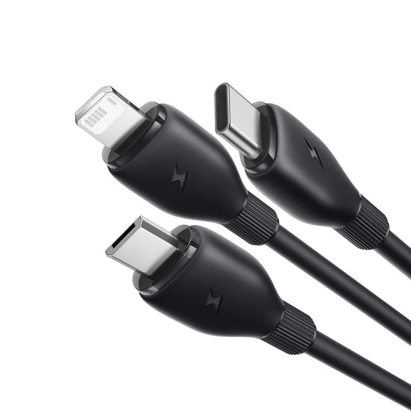 Baseus Ultra-Fast 3-in-1 USB-A to M+L+C 3.5A 1.3m Charging Cable – Black