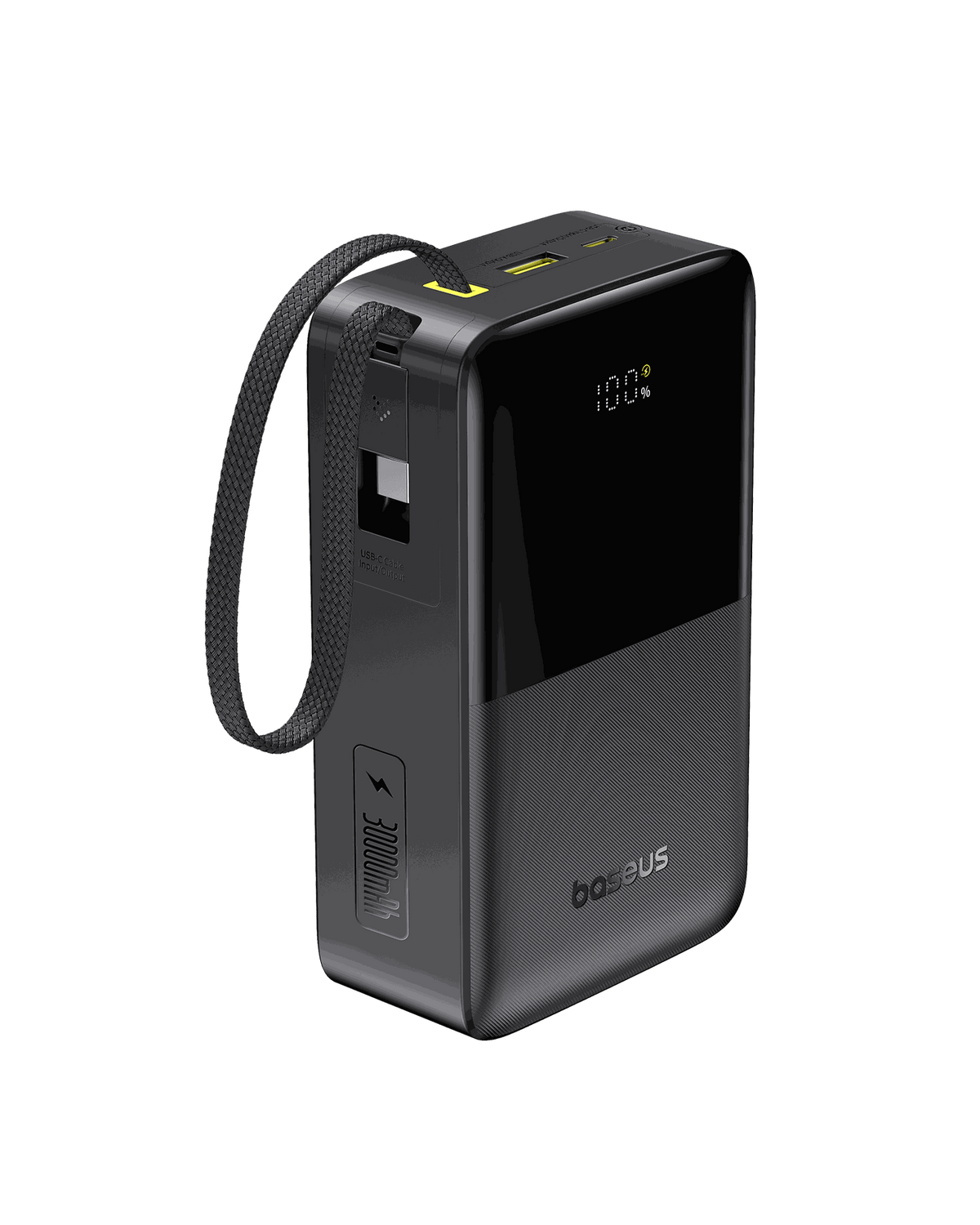 Baseus EnerFill FC51 Bipow2 Pro باور بانك بشاشة رقمية وكابل مدمج 30000 ملي أمبير 22.5 واط - أسود كوزميك
