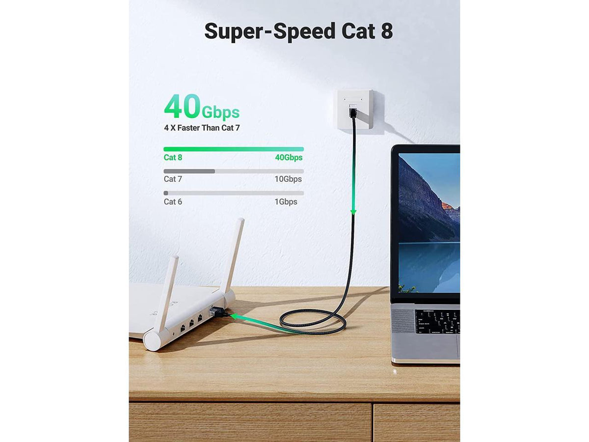 UGREEN كابل إيثرنت مضفر Cat8 بطول 15م (أسود) - NW153