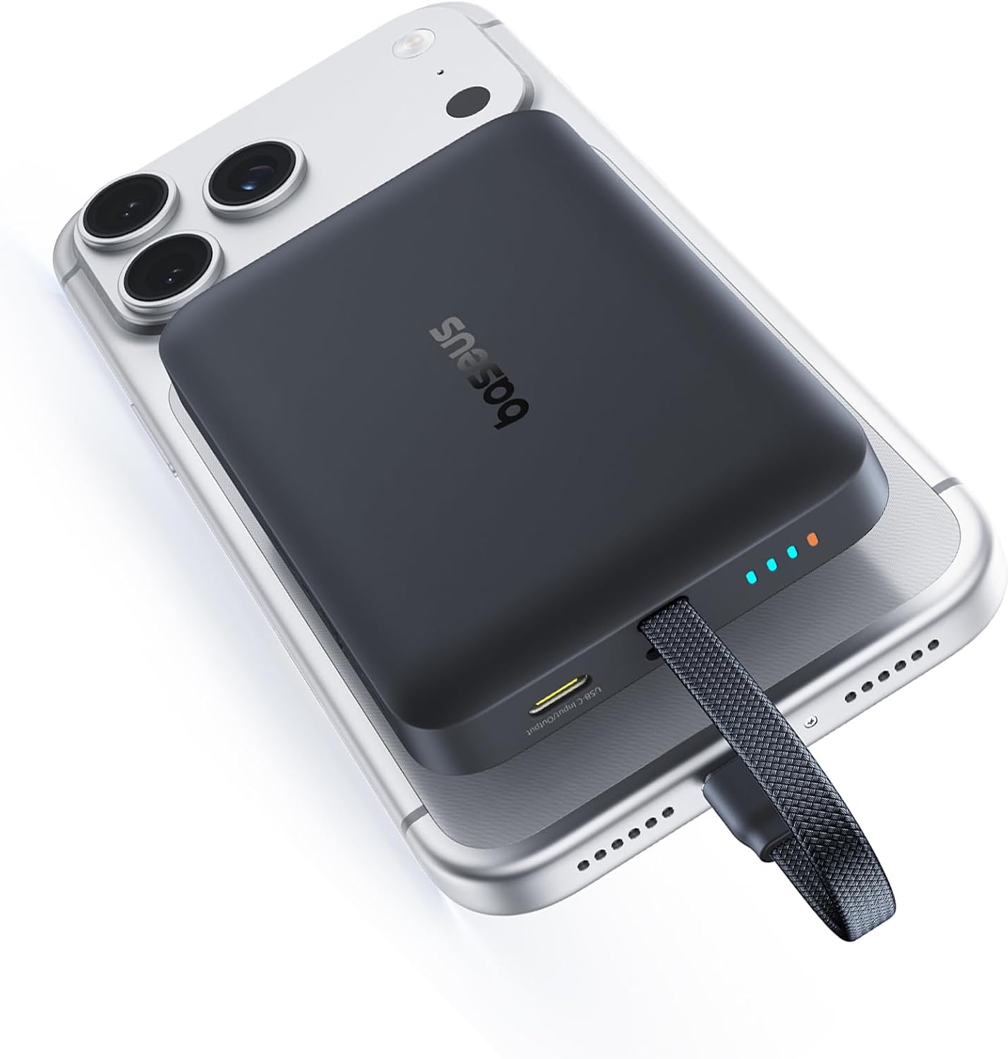Baseus بنك طاقة لاسلكي مغناطيسي EnerFill FM11 بقوة 15 واط مع كابل USB-C مدمج، سعة 10000 مللي أمبير، قدرة 30 واط - E0028904 - أسود كوني