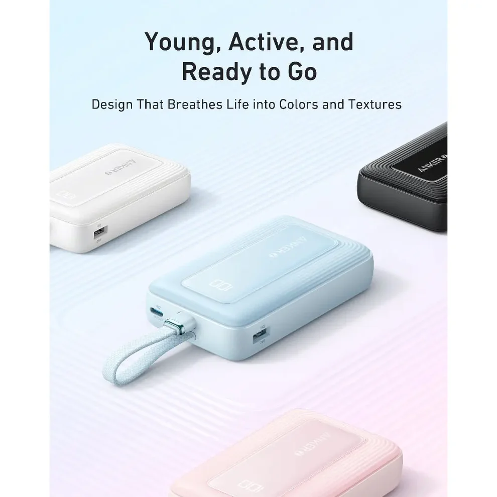 باور بانك أنكر زولو (20 كيلو، 30 واط، كابل USB-C مدمج) - أزرق