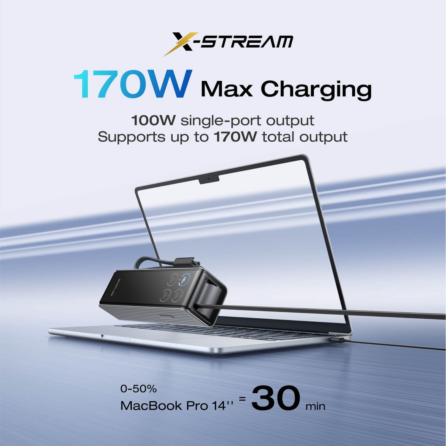 EcoFlow RAPID Power Bank (25,000mAh, 170W, 100W Built-In and Retractable Cables) - Silver