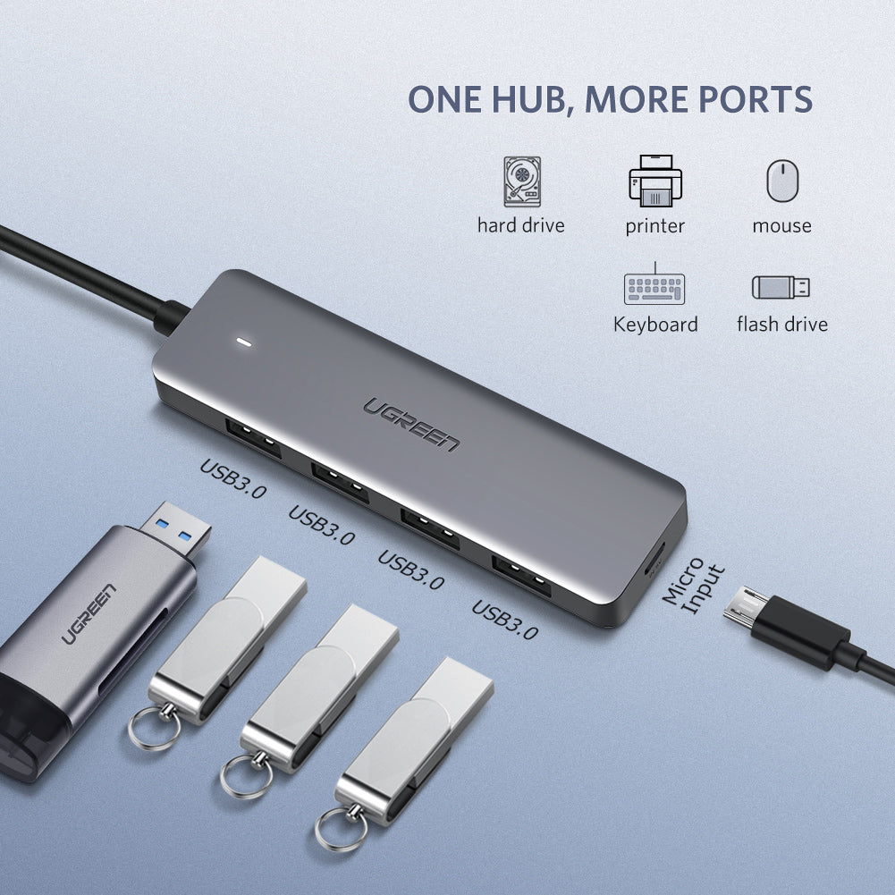 موزع يوجرين USB3.0 بأربعة منافذ مع مصدر طاقة USB-C CM219